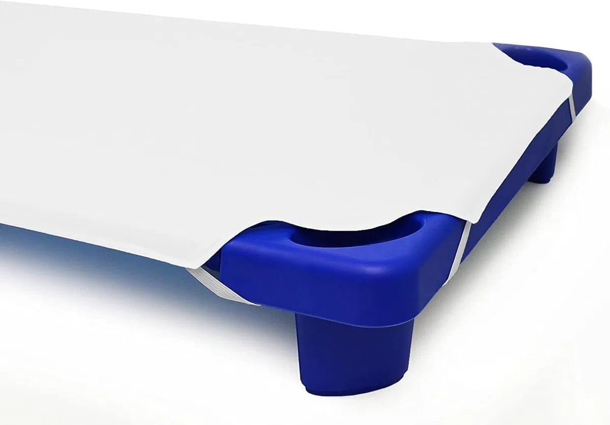 Spannbettlaken für Kleinkinderbett, Vorschule, Mattegröße 4, elastische Schlaufen, 100 % Baumwolle, weiche Babypflege-Bettlaken, 18 Stück, Weiß (55 cm B x 132 cm L)