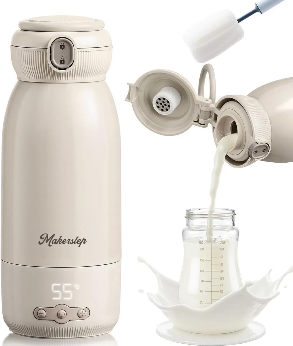 Tragbarer Flaschenwärmer Baby Unterwegs, 500ml Kapazität, Schnelles Aufheizen in 3 Minuten, warmhalten und sterilisieren, Muttermilch und Wasser, Kann erwärmen, 10400 mAh Akku für Lange Akkulaufzeit