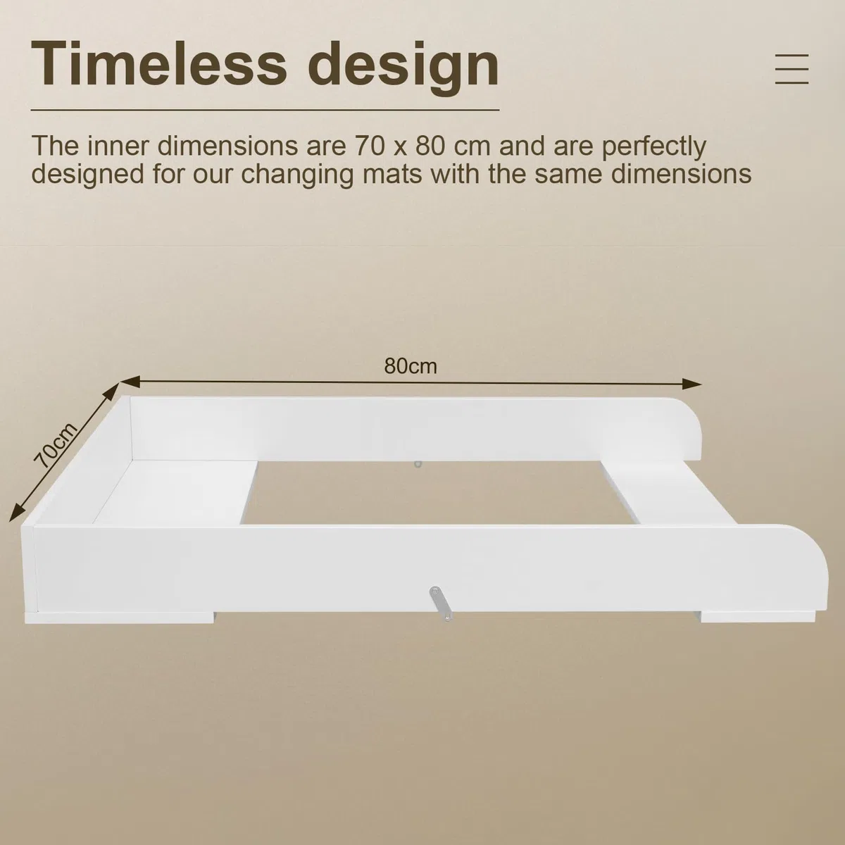WOLTU Wickelaufsatz für Wickelkommode, Wickeltischaufsatz 70 x 10 x 80 cm, passend für Tiefe 47,5–50 cm, mit Metallschnallen und Anti-Kipp-Gurt zur Wandbefestigung, Weiß