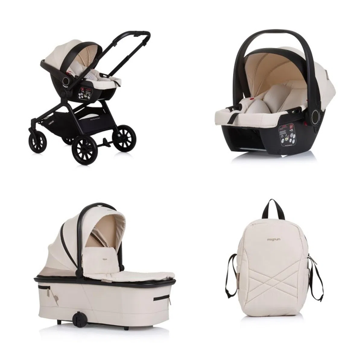 Chipolino Kombikinderwagen Magnum 3 in 1 Babywanne Sportsitz i-Size Babyschale creme