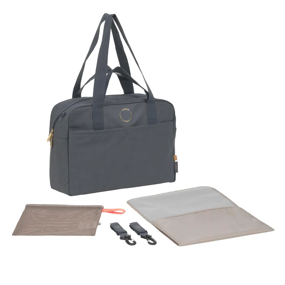 LÄSSIG Baby Wickeltasche mit Wickelunterlage, wasserabweisend, Kinderwagenbefestigung, Everyday Bag anthracite