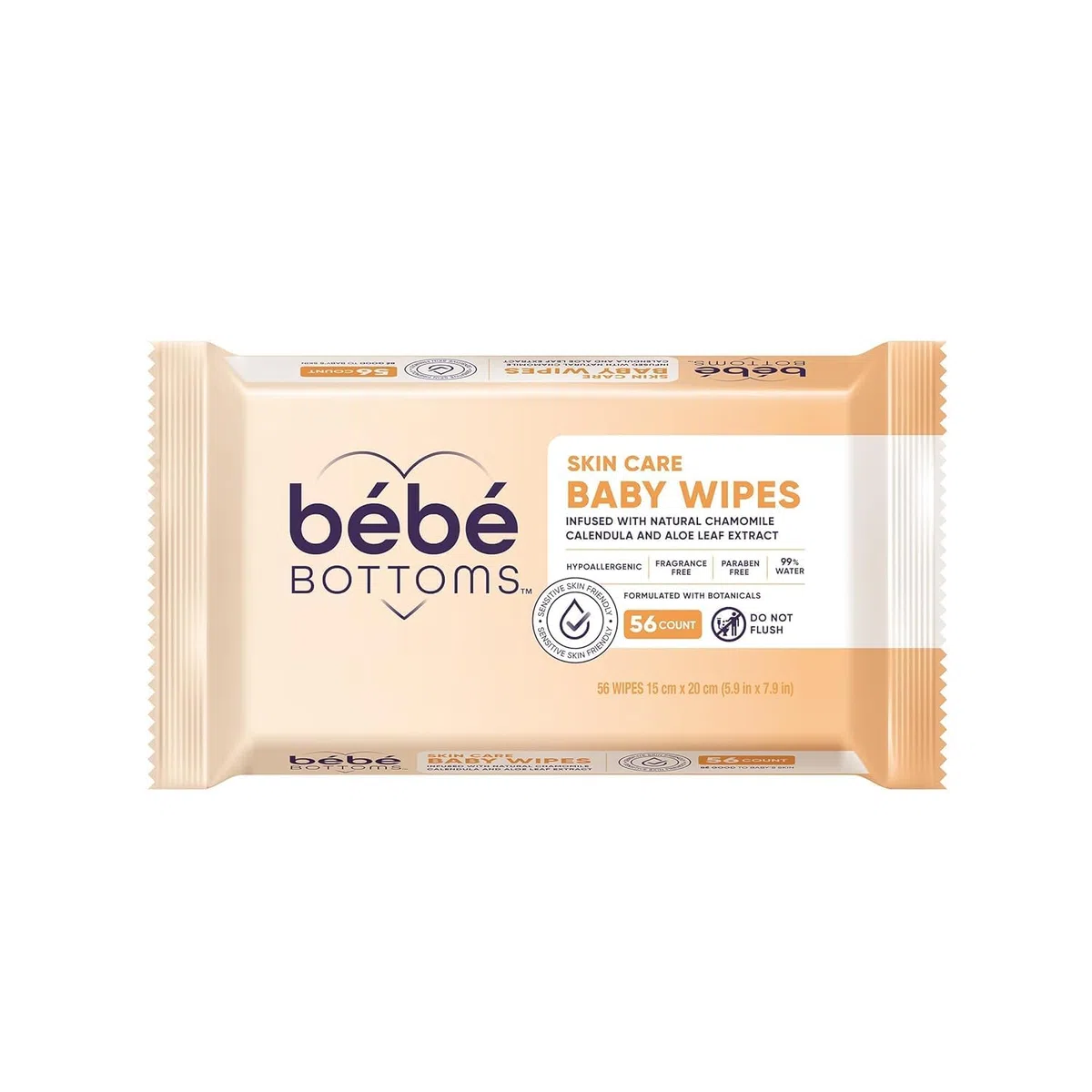 Bébé Bottoms Hypoallergenes Gesichtstuch und Baby-Feuchttücher – parfüm- und parabenfrei, empfindliche Haut – Reiseutensilien, Baby-Essentials – ideal für Familien unterwegs (56 Stück)