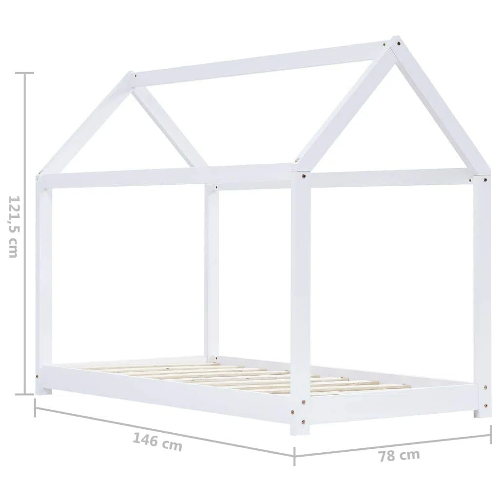 BaraSh Kinder-Bettgestell Weiß Massivholz Kiefer 70 x 140 cm Hausbett Deko Bett Kinder Kinderbett Hausbett Kinder Bodenbett