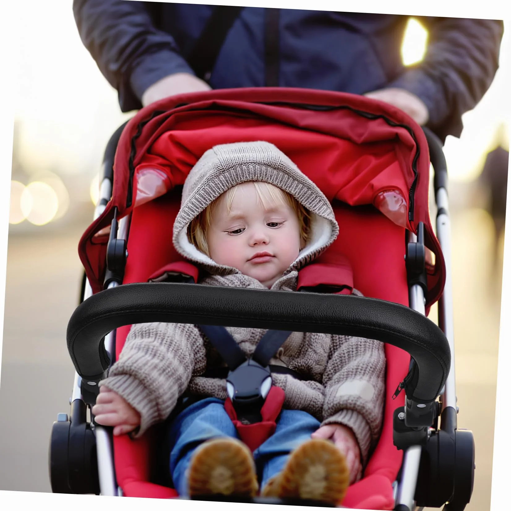 Verstellbarer Kinderwagen Sicherheitsbügel aus PU mit Abnehmbarem Stoßdämpfendem Griff für Kinderwagenmodelle Atmungsaktiv und Reißfest Einfache