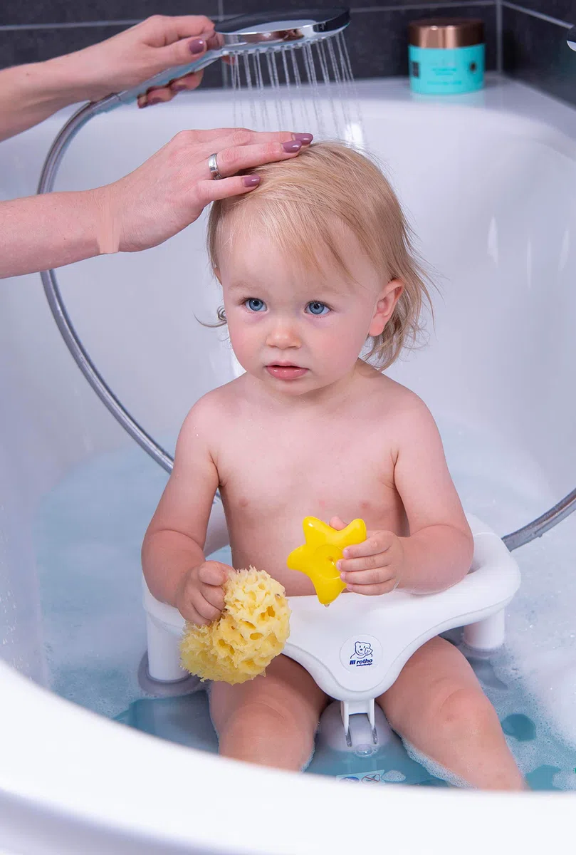 Rotho Babydesign Badewannensitz Babybadesitz grau | ab 7 Monaten Rutschfester Badesitz mit hohem Sitzkomfort und Kindersicherung - Sitzhilfe- Badehilfe