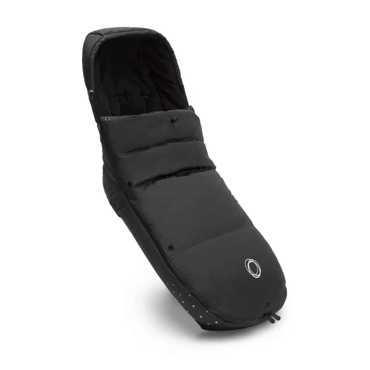 Bugaboo Performance Winter Fußsack für die kalte Jahreszeit, unverzichtbares Kinderwagen-Zubehör mit Kapuze und Zwei-Wege-Reißverschluss, Fußwärmer in Midnight Black