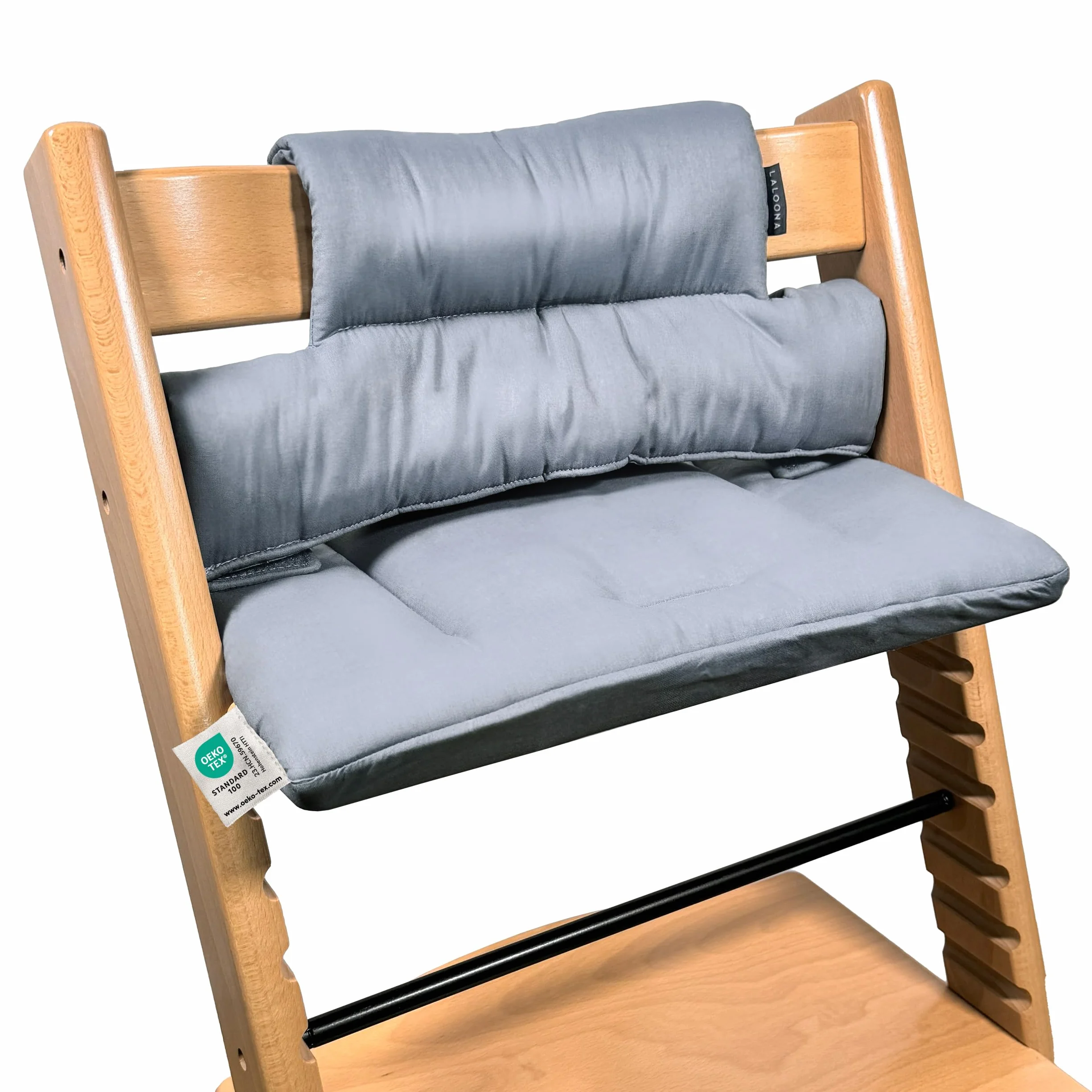 LaLoona Sitzauflage für Stokke Tripp Trapp - Grau beschichtet | 2 teiliges Sitzkissen / Hochstuhl Kissen abwaschbar, OEKOTEX Standard 100, maschinenwaschbar