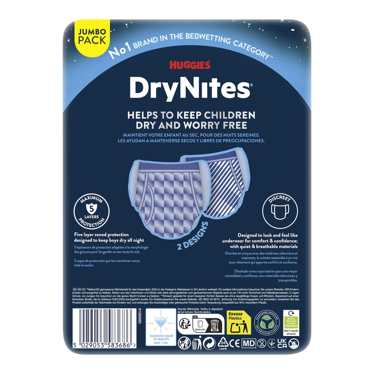Huggies DryNites Nachtwindeln bei Bettnässen, für Jungen ab 13 bis ca. 17 Jahre (48-60 KG), 33 Stück (3x11), Jumbo-Monatspack, Windel-Pants XL (Packung mit 2)