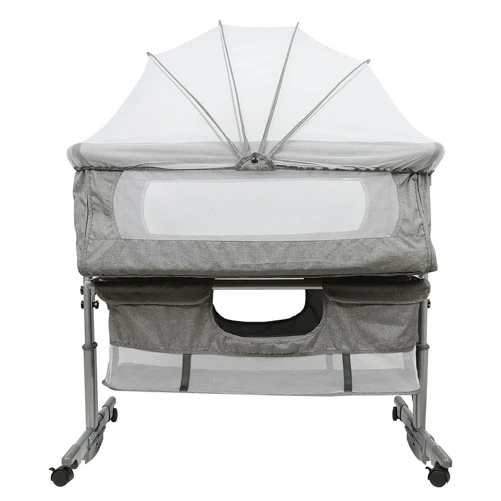 OHMG 3 in 1 Babybett,Beistellbett mit Aufbewahrungskorb,Wiege,Höhenverstellug und Einstellung der Neigung der Matratze,4 Räder mit Bremse Ergonomische Matratze,Verstellbarer,Tragbares