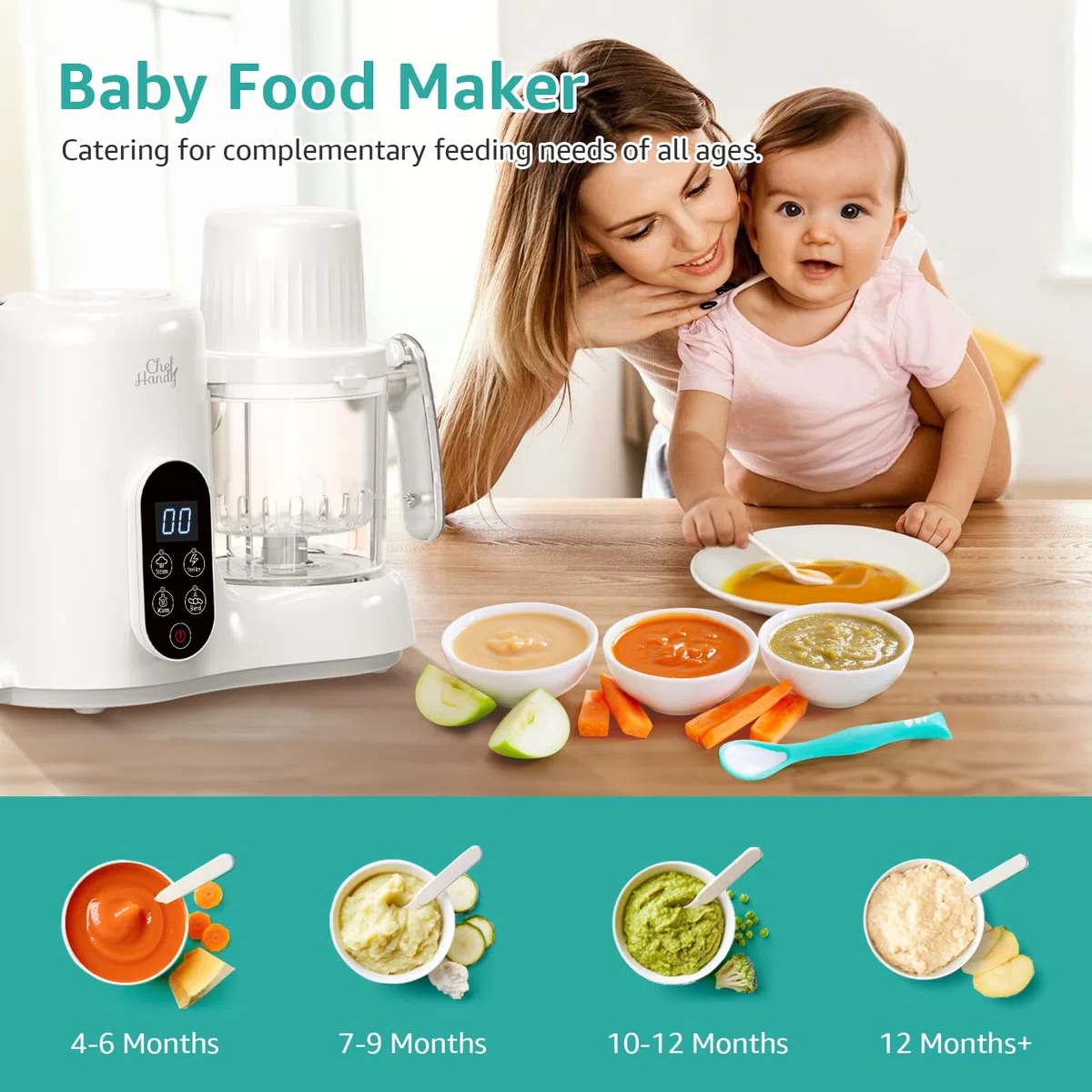 Babynahrungszubereiter,Babynahrungsprozessor,Multifunktionaler Babybrei Zubereiter,Baby Food Maker mit Dampfgarer,Mixer und Flaschenwärmer,zur schnellen und gesunden Baby Nahrungszubereitung