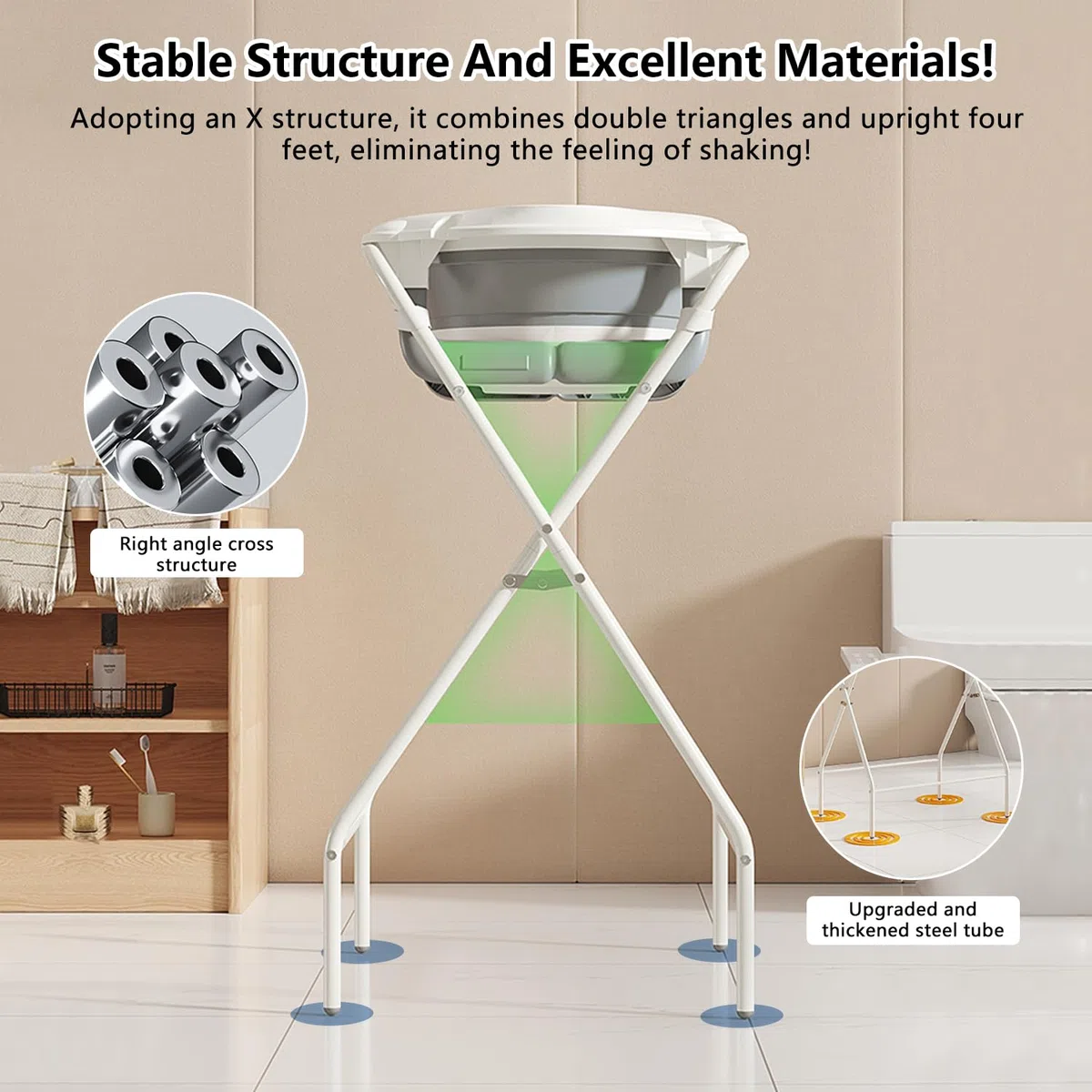 faltbare Babybadewanne mit Gestell, Wasserthermometer & Stützkissen, ergonomische Wanne für Neugeborene bis 12 Monate (Blau)