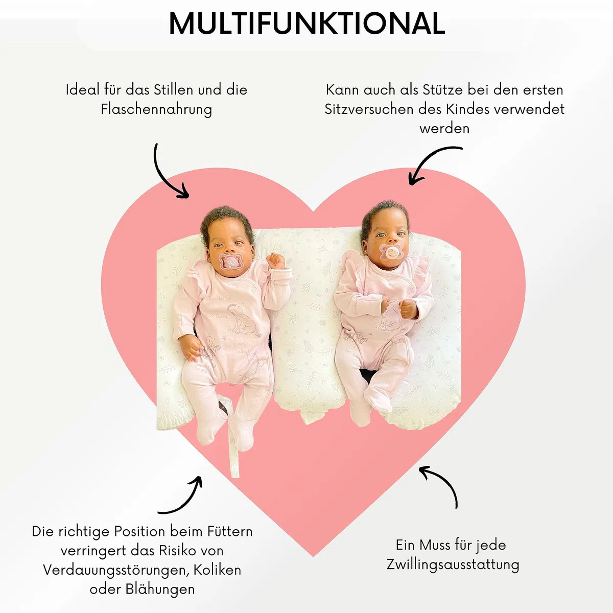 Bellochi Growing in style Stillkissen Zwillinge, Stillkissen XXL, Nursing Pillow - Schwangerschaftskissen, Stillkissen groß, Stillhörnchen Baby - Multifunktionale Zwillingsstillkissen Lux