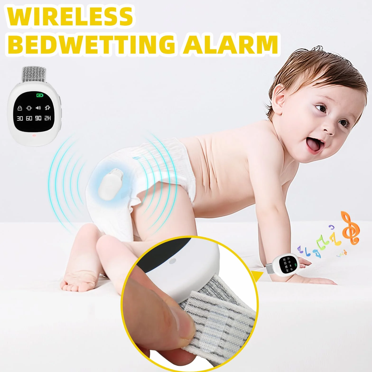 Drahtloser Bettnässer Alarm, Bettnässer Alarm mit 3 Erinnerungsmodi,USB-C Wiederaufladbar,Hohe Empfindlichkeit,Bettnässensor für Kinder ältere und Bettlägerige Patienten