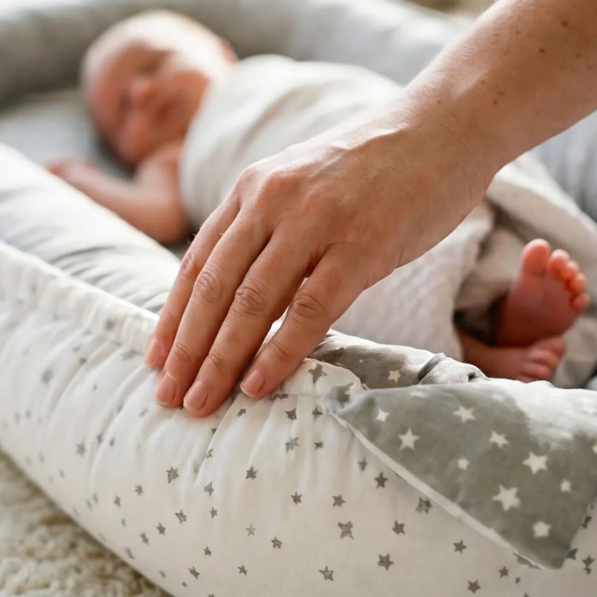 PaLulli Babynest Babynestchen 50x90 cm Babykokon, 2seitig, 100% Baumwolle, Nestchen für Babybett, Kuschelnest, Kissen, Reisebett für Baby und Säuglinge (Sterne F)