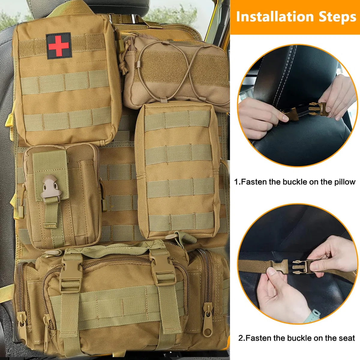Taktisch Autositz Organizer, Rückenlehnenschutz mit 5 Abnehmbare Tasche Taktisch Autositz Rückenlehnen Organizer Rückentasche für Die Meisten Fahrzeuge