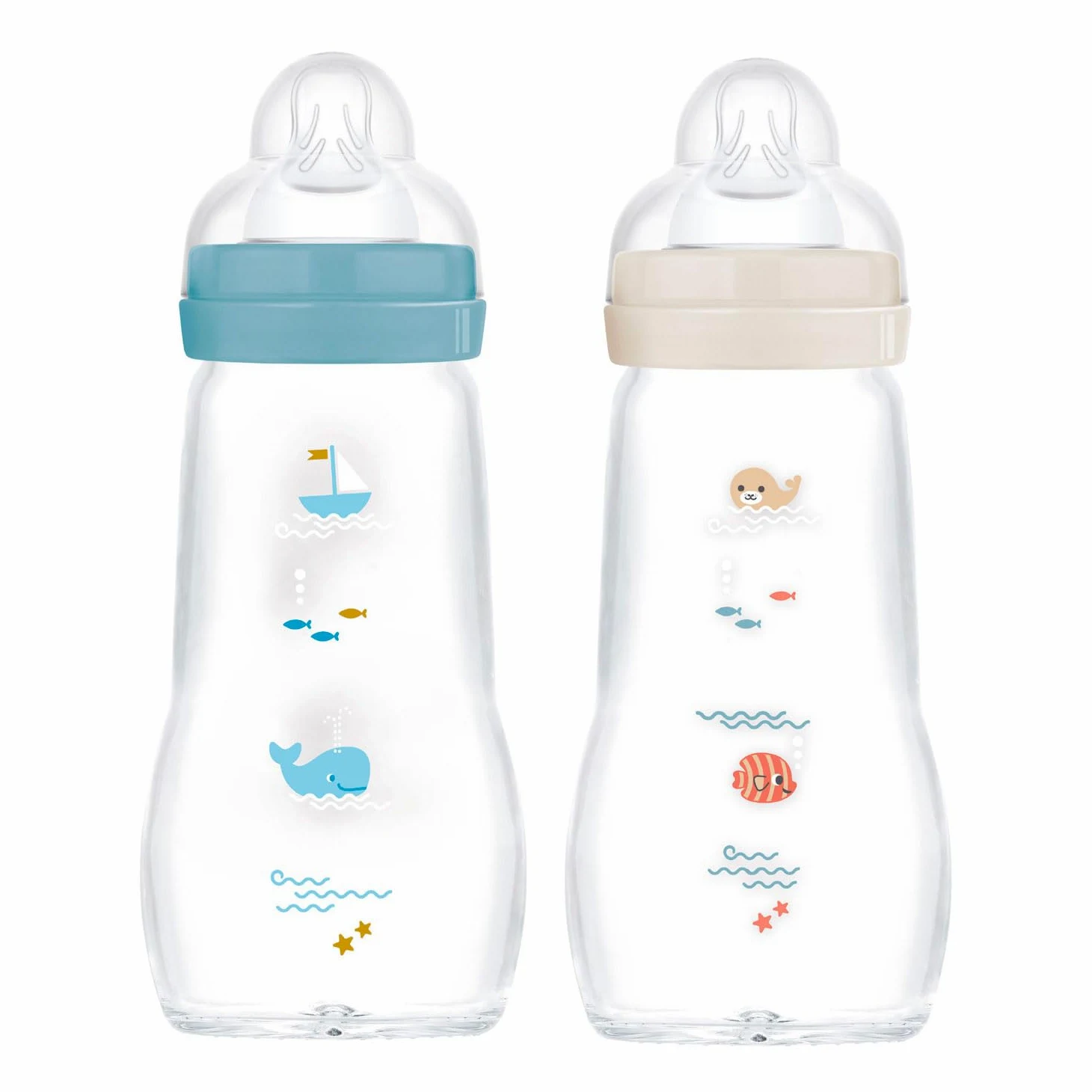 MAM Feel Good Glass Bottle 260 ml Glas Flasche, Doppelpackung, für Junge
