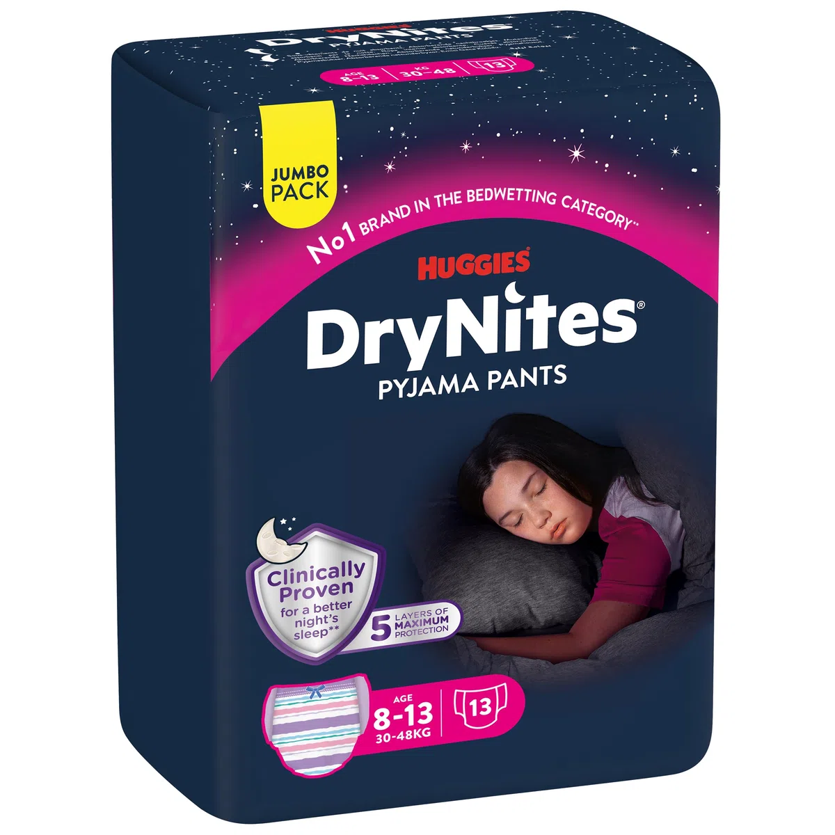 Huggies DryNites Nachtwindeln Mädchen 8-13 Jahre, 52 Stück, Pyjama Pants