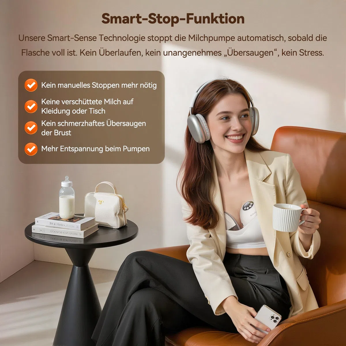 Robofun 2er-Pack Milchpumpe Elektrisch Freihändig, Leise Doppelmilchpumpe mit 4 Modi und 12 Saugstufen, Elektrische Milchpumpe Handsfree, Intelligente Anti-Überlauf-Funktion, mit Storage Box