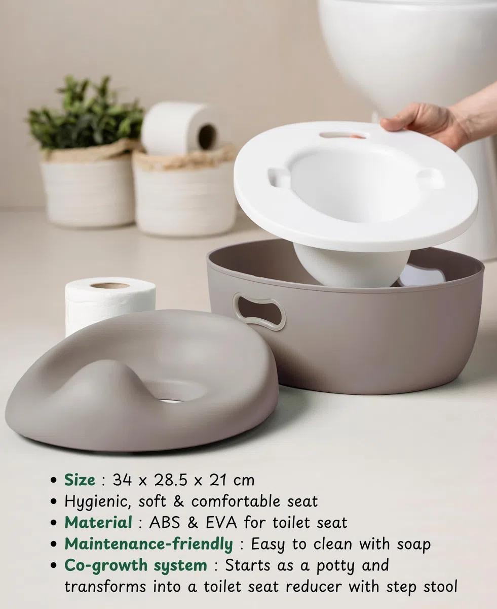 Nattou Babytopf 3in1, Töpfchen + Hocker + Toilettensitz für Kinder, Einfaches Toilettentraining, Ca. 34 cm, Ab ca. 18 Monate bis ca. 4 Jahre, Care, ABS/EVA, Taupe