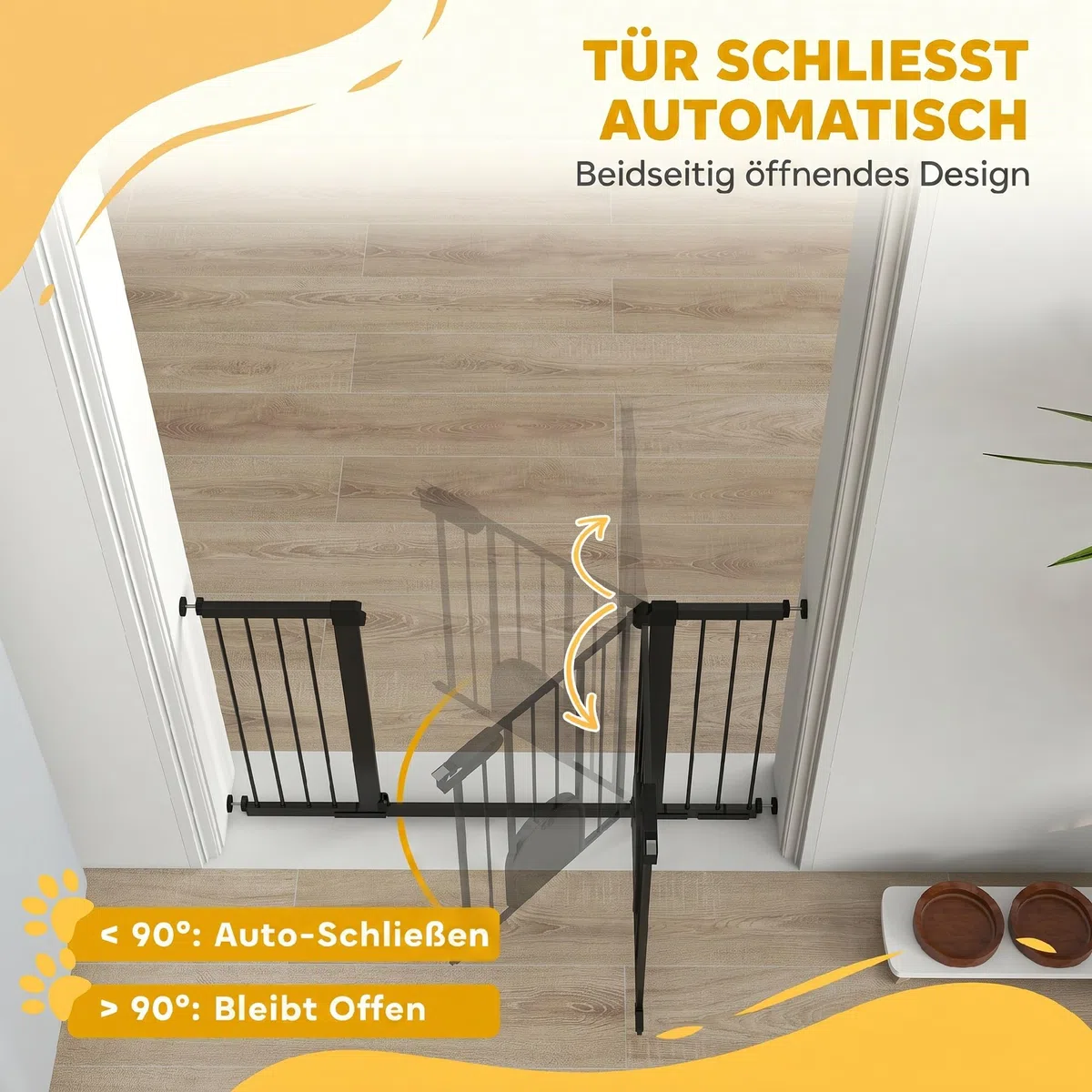 PawHut Türschutzgitter Klemmbefestigung für Haustier 75-131 x 76 cm Schwarz | Hunde Absperrgitter, Schutzgitter für Haustier, Klemmbefestigung, Stahl