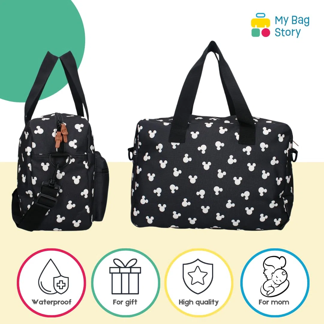 mybagstory - Wickeltasche mit großer Kapazität mit Wickelunterlage Micky Maus - Größe 40 cm - verstellbare Träger, Mickey Mouse - Schwarz, 40 cm x 28 cm x 16 cm