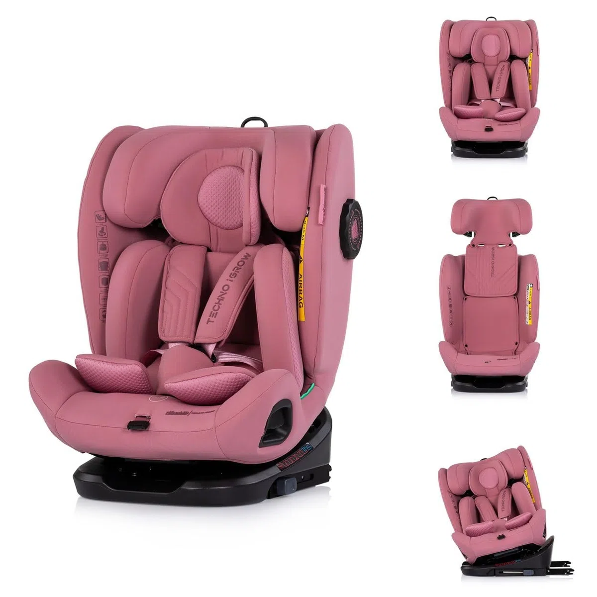 Chipolino Kindersitz Techno iGROW i-Size (40-150cm) Isofix Top Tether Kopfstütze rosa