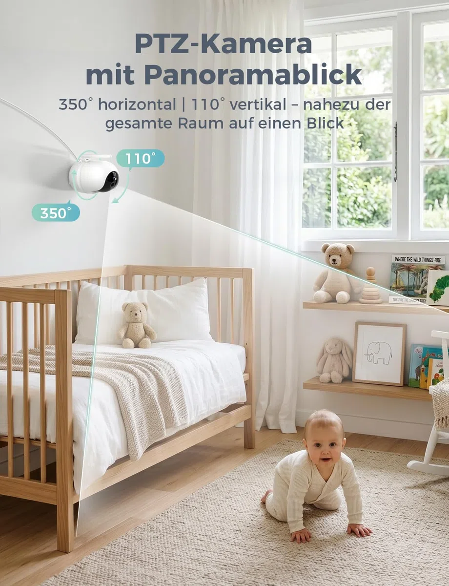 GHB Babyphone mit Kamera 5 Zoll 720P HD Display mit bis zu 168h Akkulaufzeit im VOX Schlafmodus Split-Screen-Anzeige Nachtsicht 4X Zoom Schwenkbar