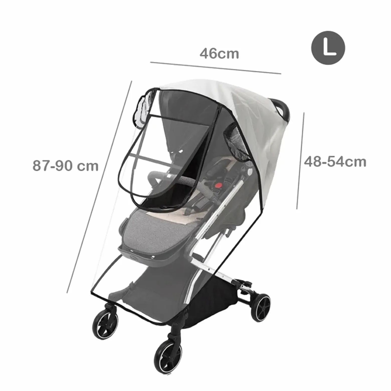 Regenschutz Kinderwagen Eva Kinderwagen Zubehör wasserdichte Regen Abdeckung Transparent Wind Staub Schild Reißverschluss Öffnen for Kinderwagen Regenmantel(Eva-U Open-Gray-L)