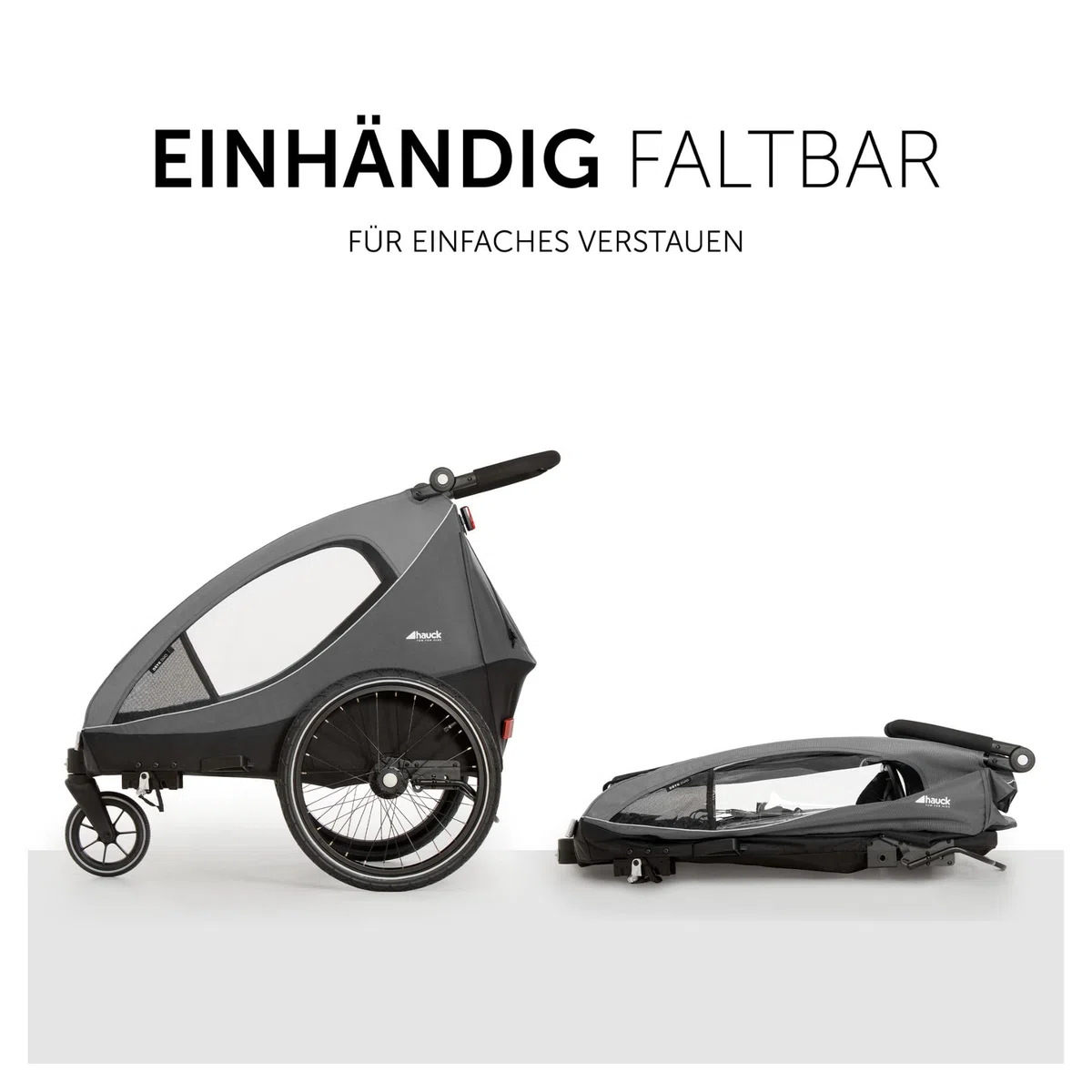 hauck 2in1 Fahrradanhänger Dryk Duo Set inkl. Baby Lounger | Zwillingsanhänger und Kinderwagen für 2 Kinder | faltbar & gefedert, XL Luftreifen