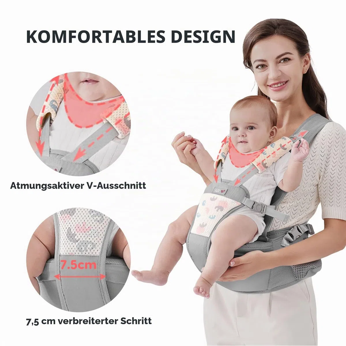 SONARIN Einfache Babytrage Hüftsitz,Multifunktionale Atmungsaktive Babytragetasche Baby Hüftsitz Kindertrage Ergonomische Baby Tragesystem Bauchtrage Rückentrage für 0-36 Monate(Grau)