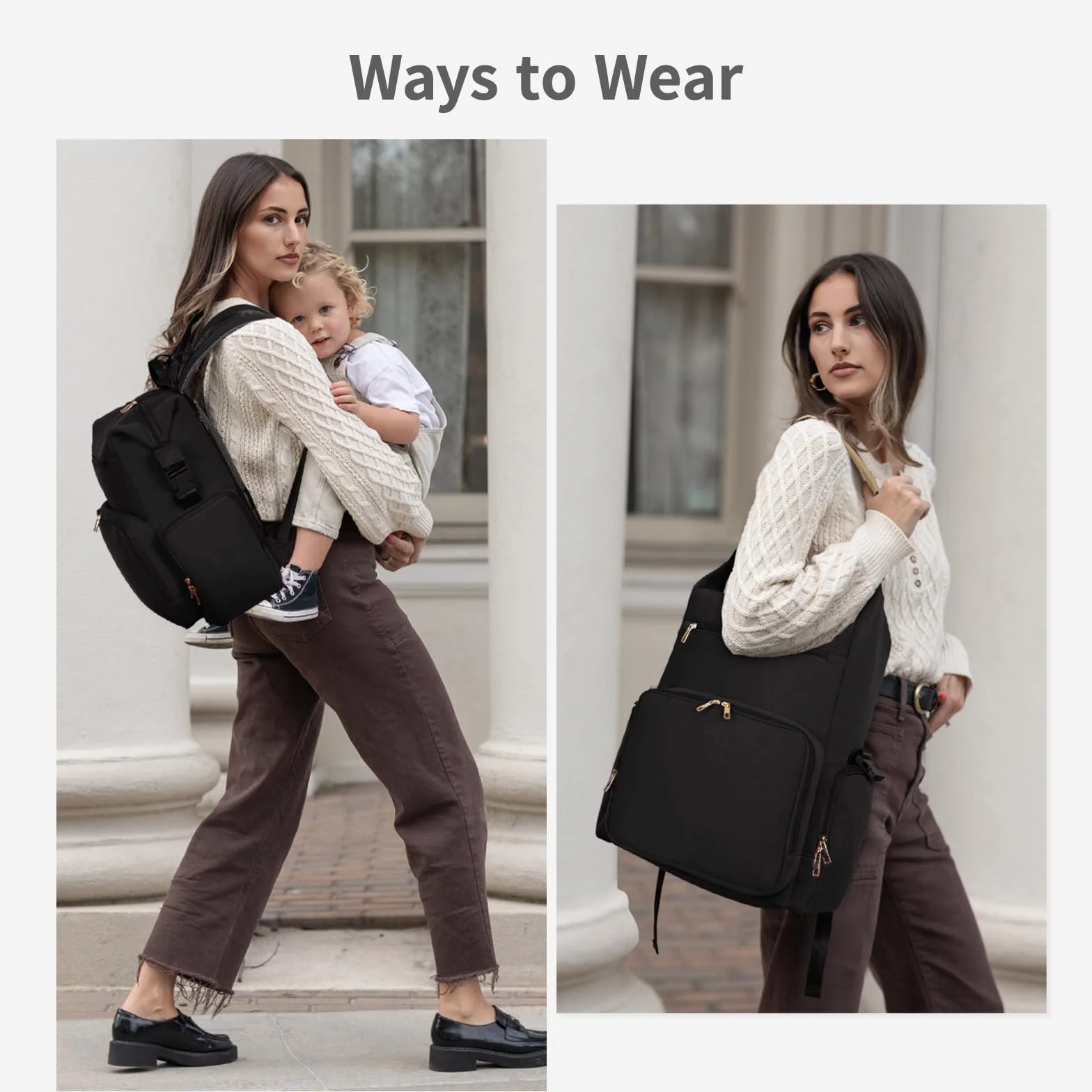CEI-CEI Baby Wickeltasche/Rucksack mit Isolierter Flaschentasche, Wasserdichtes Neoprengewebe, Wickelrucksack Groß, Windeltasche für Unterwegs Mommy Bag mit Wickelunterlage (Schwarz)