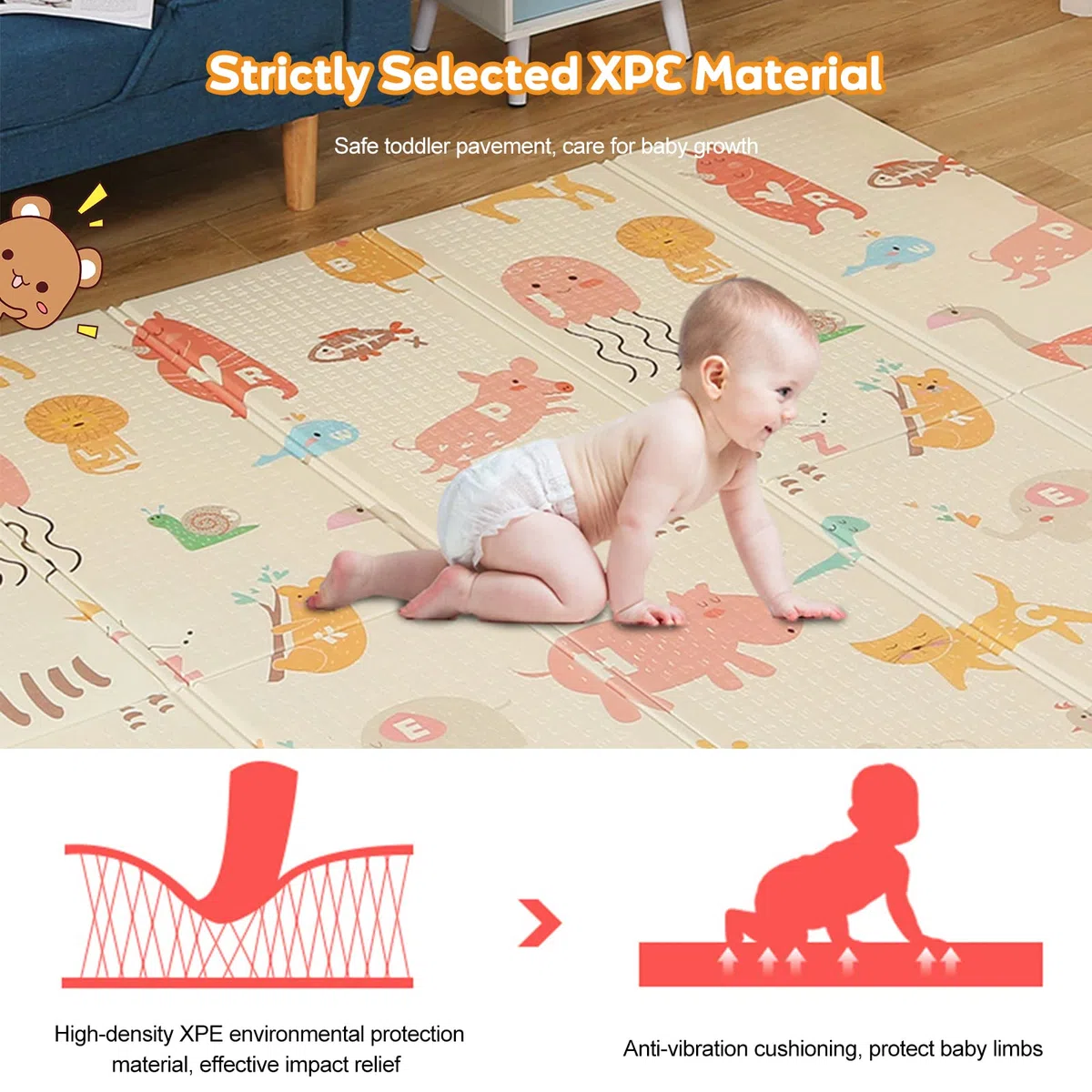 Ergocar Baby Krabbelmatte, XPE Tragbar Faltbar Baby Spielmatte, Aktivitätsmatte zum Spielen Krabbeln, Wasserdichte Schaumstoff Kinderteppich, Doppelseiten Dicke Baby Bodenmatte