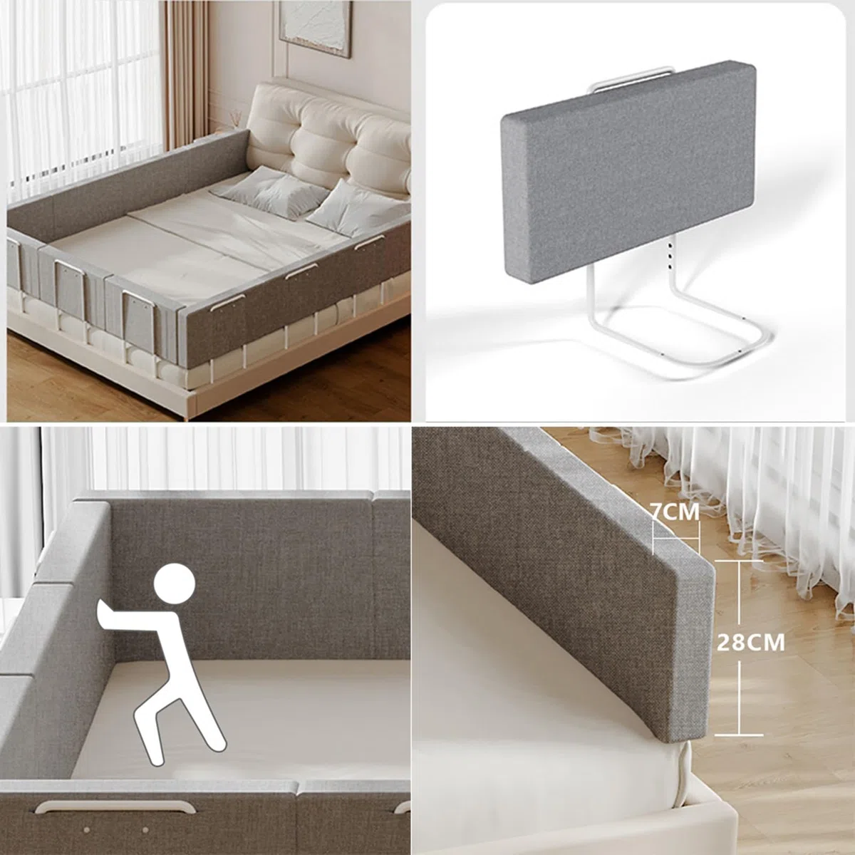 Absturzsicheres Bettgitter, 40-60cm Verstellbares Stahlrohr, Rausfallschutz Bett Bettgitter Bettschutzgitter, Passend für Kinderbetten, Elternbetten und Alle Matratzen Massivholzbetten, 60cmx3