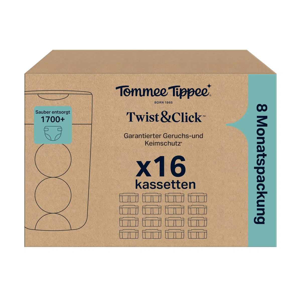 Tommee Tippee Twist & Click Advanced Windeleimer Original-Nachfüllkassetten, 16 x 10,5 m