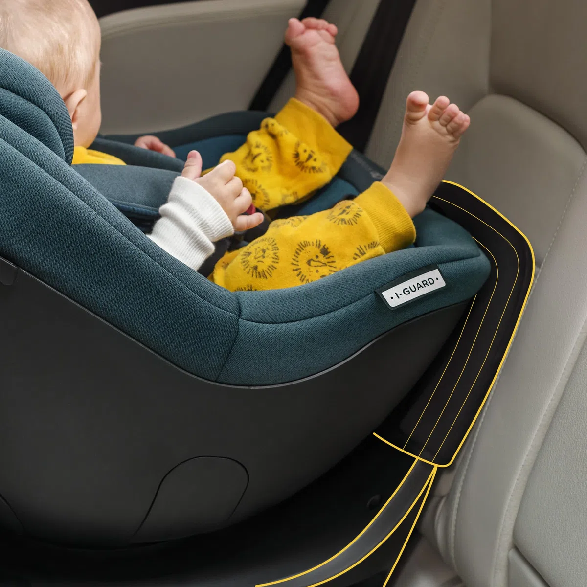Kinderkraft I-GUARD i-size 40-105 cm Kindersitz mit Isofix base und Stützfuß, speziellen Sicherheitssystemen, Reboarder 360 grad drehbar, Reclining, Kopfstütze mit einer Hand einstellen, Grau