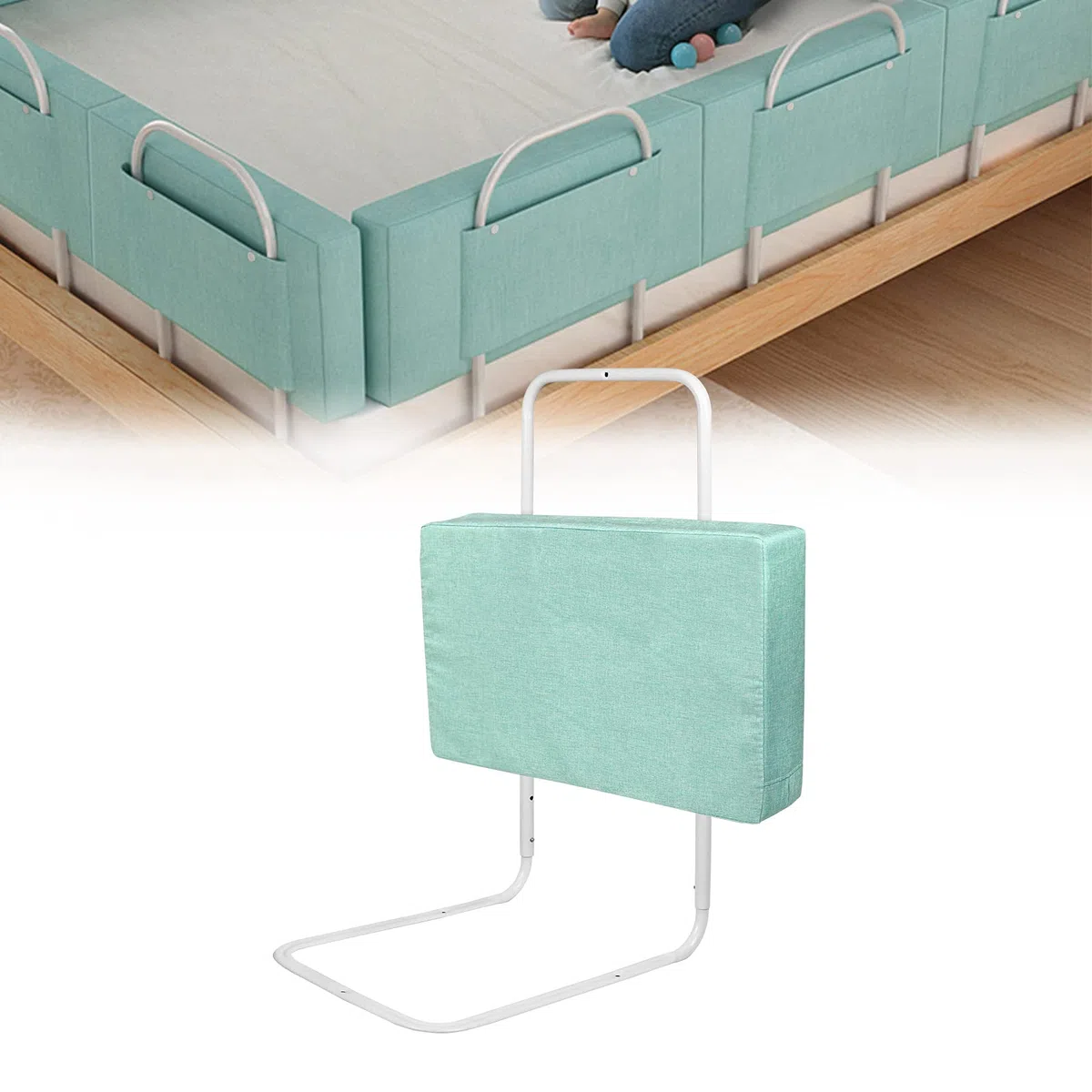 LZQ Kinderbettgitter Bettschutzgitter,Rausfallschutz Bett für Kinder 180cm,Höhenverstellbar Bettgitter für Kinderbetten,Elternbetten und Alle Matratzen Massivholzbetten(Grün)