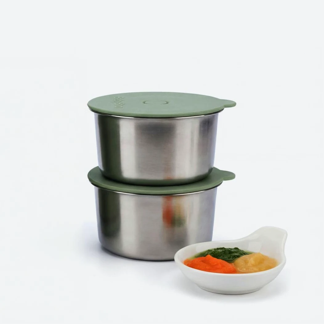 BABYBOO 7-in-1 Babynahrungszubereiter + Set mit Innenbehältern aus Edelstahl Bundle - Dampfgaren und Mixen in 20 Minuten, Flaschenwärmer und Sterilisator, 2 Behälter + 2 Deckel, BPA-frei