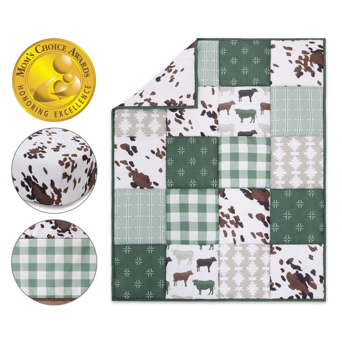 The Peanutshell 3-teiliges Baby-Bettwäsche-Set für Jungen und Mädchen – Neugeborene, Säuglings- und Kleinkind-Kinderzimmer-Bettwäsche-Set Dekor mit Spannbetttuch, Staub-Rüschendecke – Boho Farm
