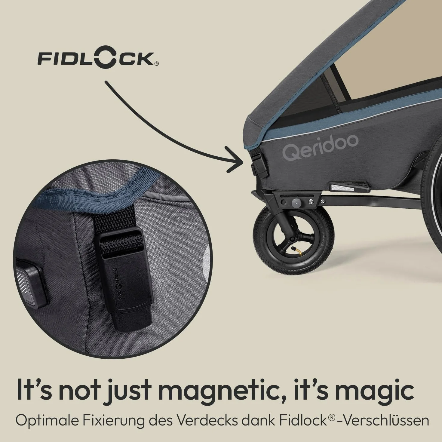 Qeridoo Kidgoo | Kinderfahrradanhänger | Jogger Kinderwagen I Fahrrad Anhänger Kinder mit FIDLOCK Trinkflasche | Fahrradanhänger |