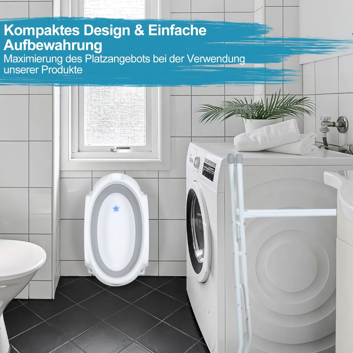 Ikodm Baby Badewanne mit Gestell, Faltbare Babybadewanne mit Rutschfestem Ständer, Baby Wanne mit Badematte, Badewanneneinsatz Baby für Neugeborene Kleinkinder, Grau