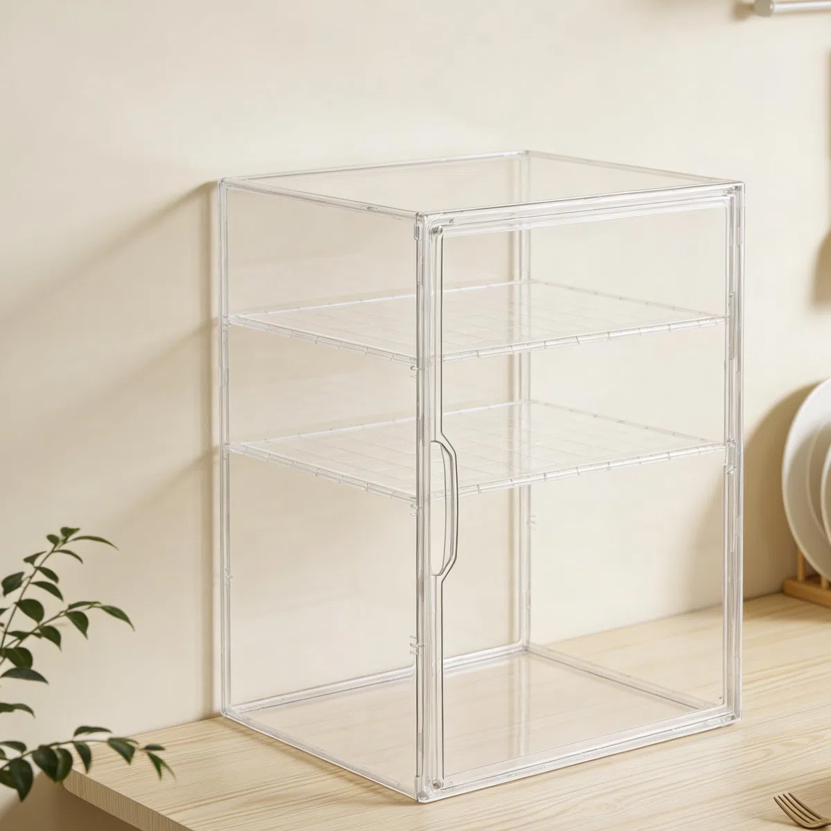 SOLUSTRE Babyflaschen Aufbewahrungsbox aus Acryl mit 3 Etagen Verstellbarem Fach und Magnetischer Tür für Flexible Lagerung und Bessere Hygiene in Küche und Bad