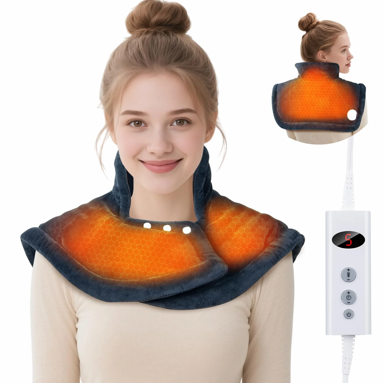 Heizkissen für Rücken Schulter und Nacken Ninonly 50x56cm Elektrisch Heizkissen Nacken Schulter mit 10 Temperaturstufen und 9 Timing Einstellung Wärmekissen Elektrisch mit Abschaltautomatik
