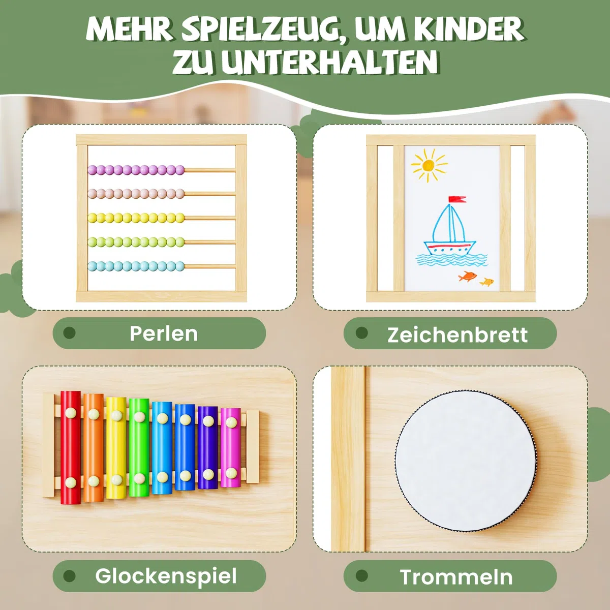 240x160x61cm Baby Laufgitter klappbar Laufstall Holz Kinder Activity Center mit Tür, musikalischem Spielzeug Krabbelgitter Verformbar Absperrgitter für Kinder (10 Paneele)