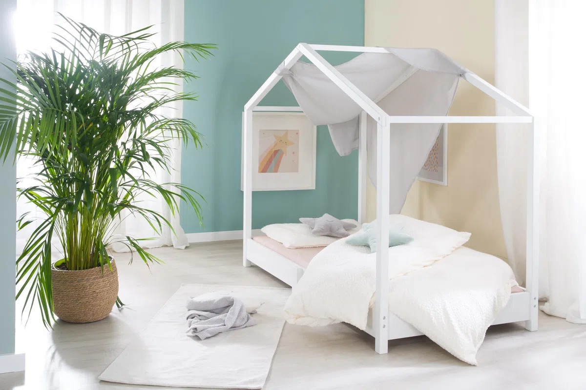 roba Hausbett 70 x 140 cm - Bodenbett für Kinder nach Montessori Prinzip - Erweiterbar durch Lattenrost, Matratze und Hausbettbezug - Holz weiß lackiert