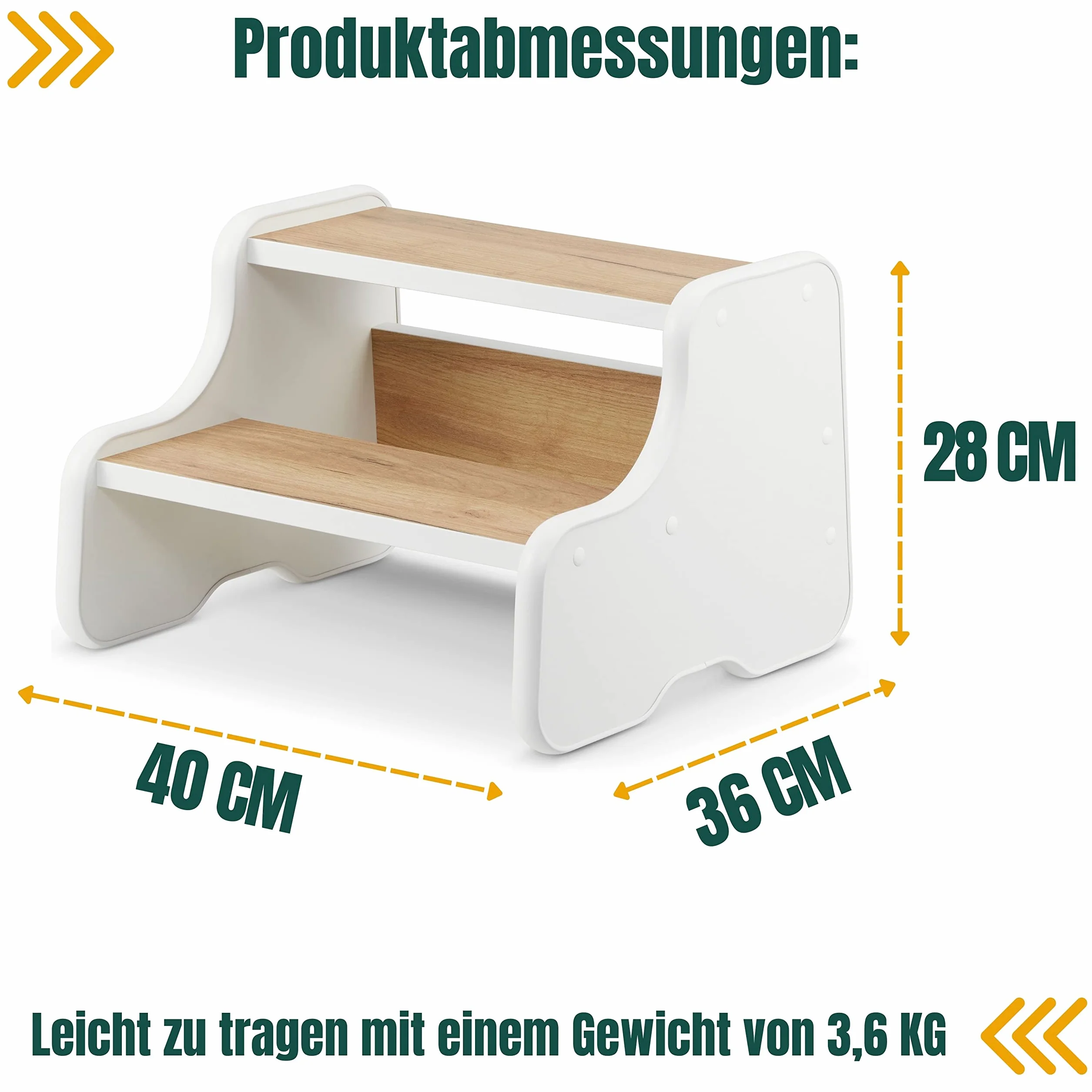 defiPad Tritthocker für Kinder mit 2 Stufen Weiß/Eiche, Kinderhocker und Toilettenhocker, Tritt-Schemel für Bad, Waschbecken, Toilette und Küche, Hergestellt in der EU