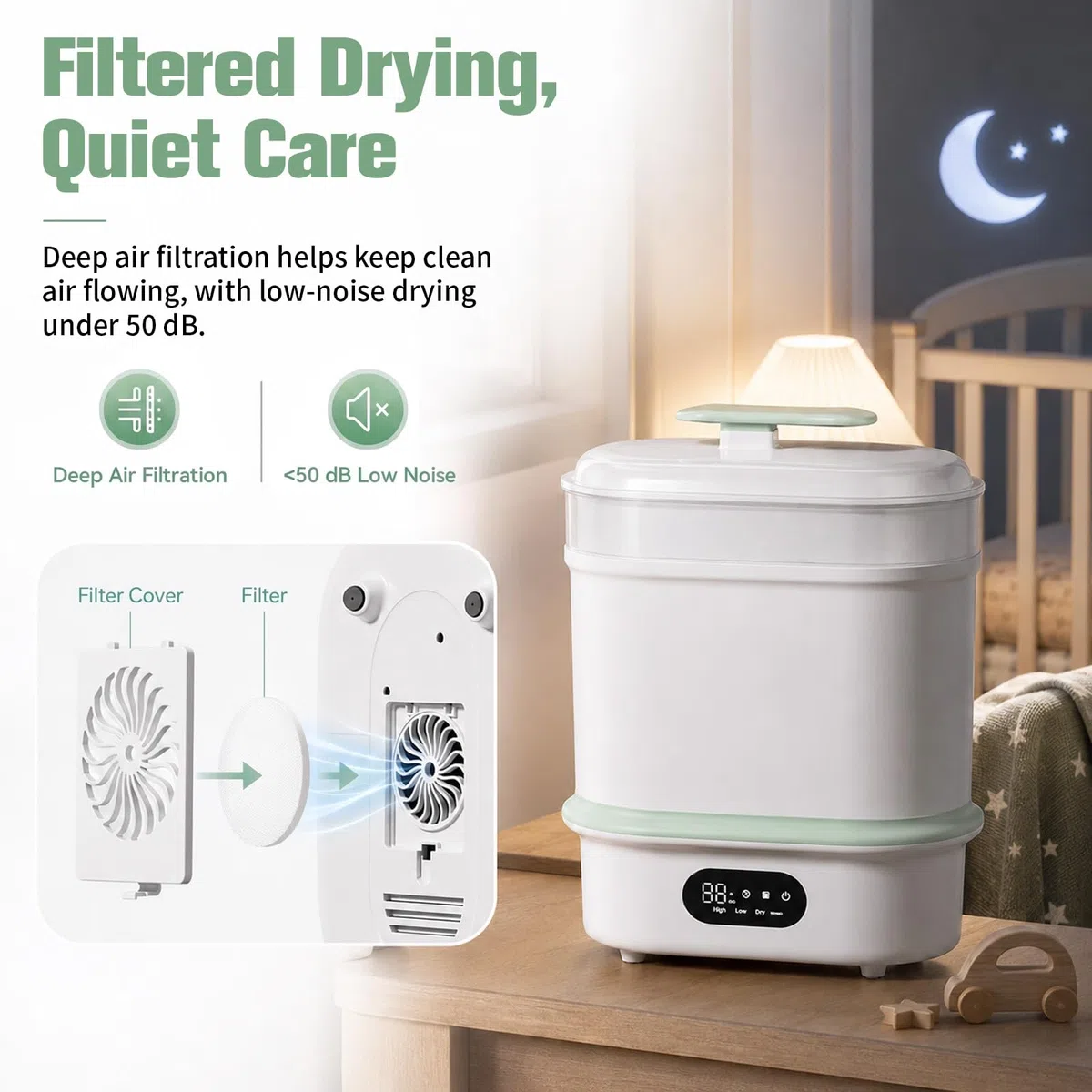Dampfsterilisator und Trockner für Babyflaschen – 4-in-1 Elektrischer Flaschensterilisator für Flaschen, Milchpumpen-Zubehör, Einstellbarer Timer, 6 Flaschen Kapazität, Automatische Abschaltung