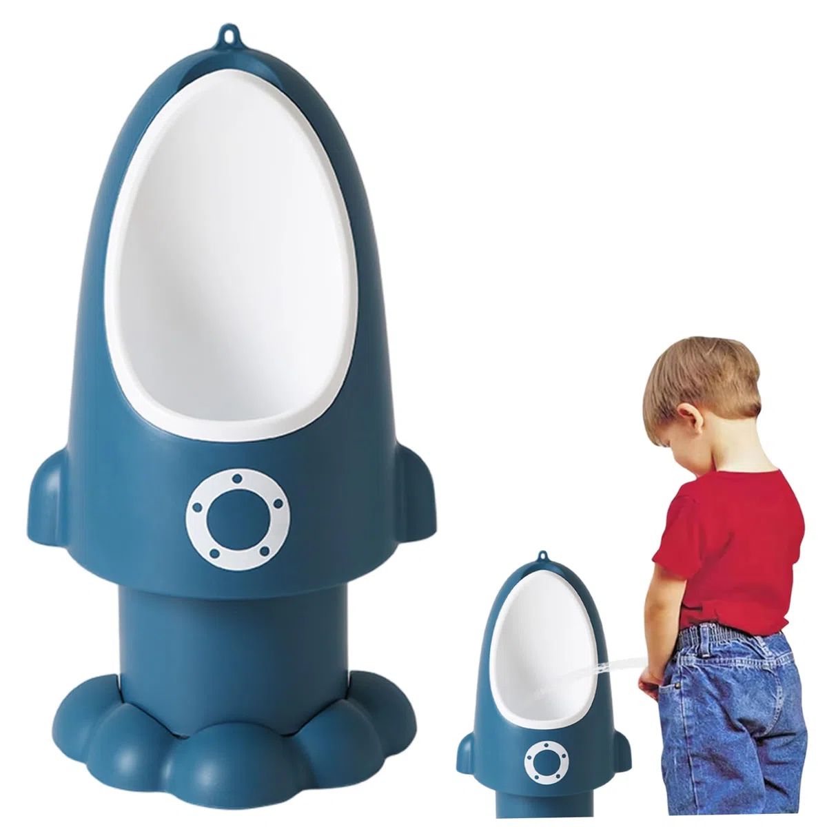 Kleinkind-Urinal, verstellbares, spritzwassergeschütztes Baby-Töpfchen mit lustiger Cartoon-Form zum Aufhängen/Stehen, leicht zu reinigendes Trainings-Töpfchen für Jungen von 1–6 Jahren, dunkelblau