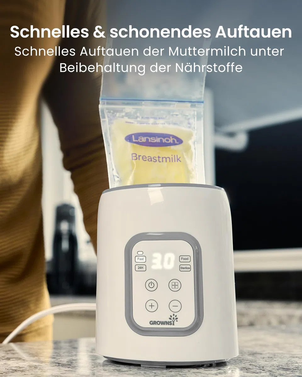 Flaschenwärmer, GROWNSY 8-in-1 schneller Babymilchwärmer mit Timer für Muttermilch oder Formula, genaue Temperaturkontrolle,mit Auftau,Sterilisier,Aufbewahrungs,Erwärmungsfunktion für Babykostgläser