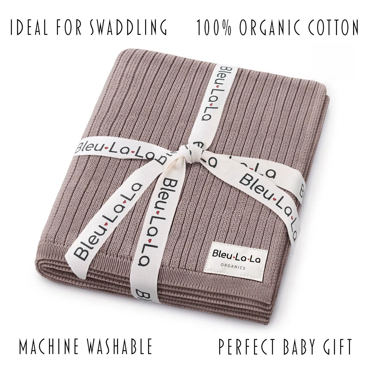 Babydecke aus 100 % Bio-Baumwolle, luxuriöser Stretch-Rippstrick, atmungsaktive Wickeldecke für Neugeborene (geriffelt, Milchschokolade)