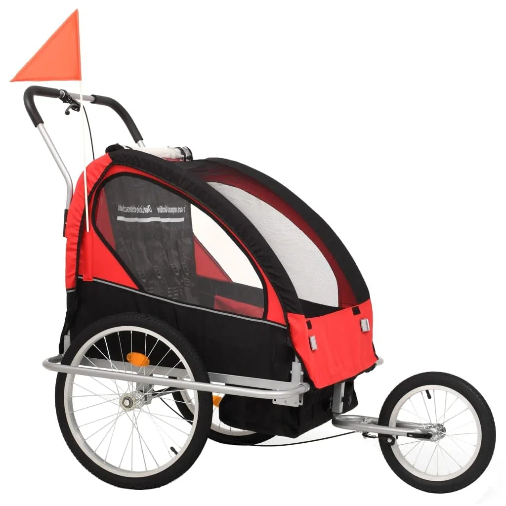 2-in-1 Kinder-Fahrradanhänger & Buggy, Schwarz und Rot, Artikelfarbe: Schwarz und Rot